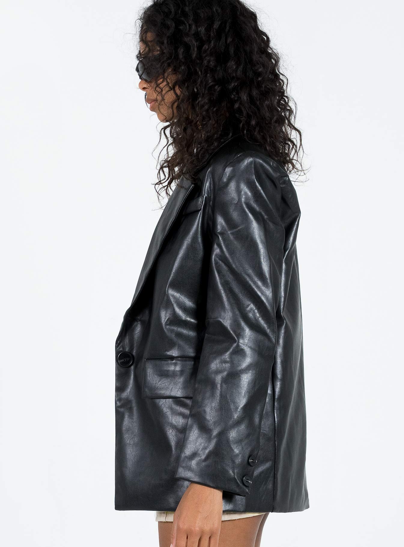 Jocelyn Faux Leather Blazer Black、mySite、solidvoid