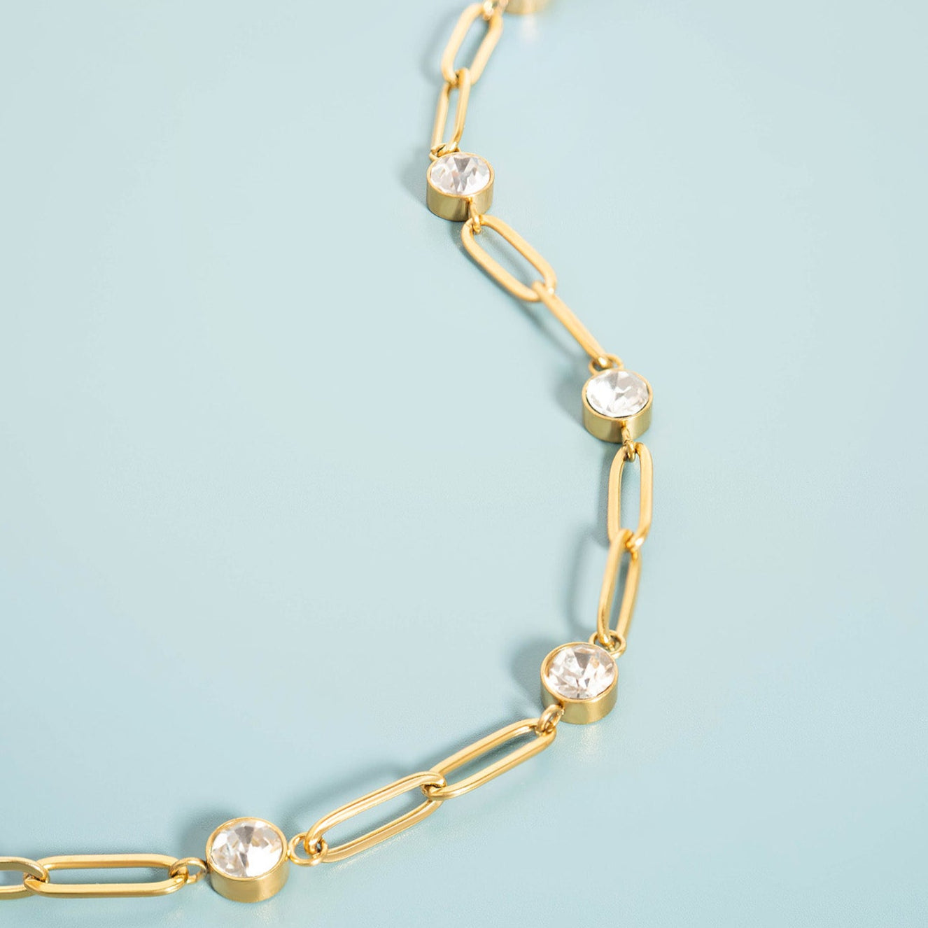 18K Gold PVD Stainless Steel Stone Paperclip Bracelet / BRJ1024、mySite、dreamappss