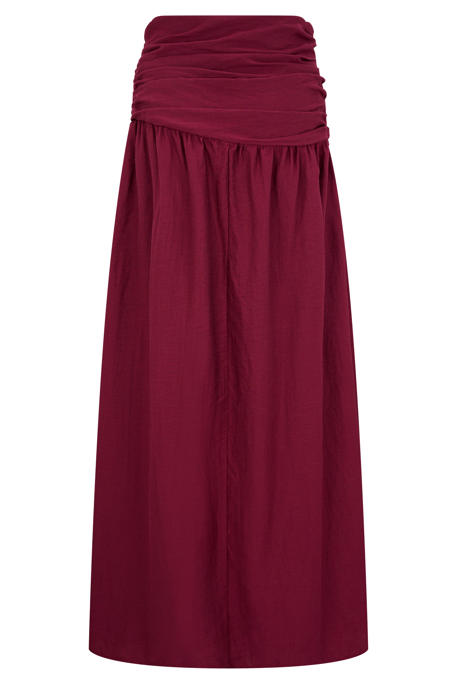 Scottie Gathered Linen Knot Maxi Skirt - Wine、mySite、solidvoid