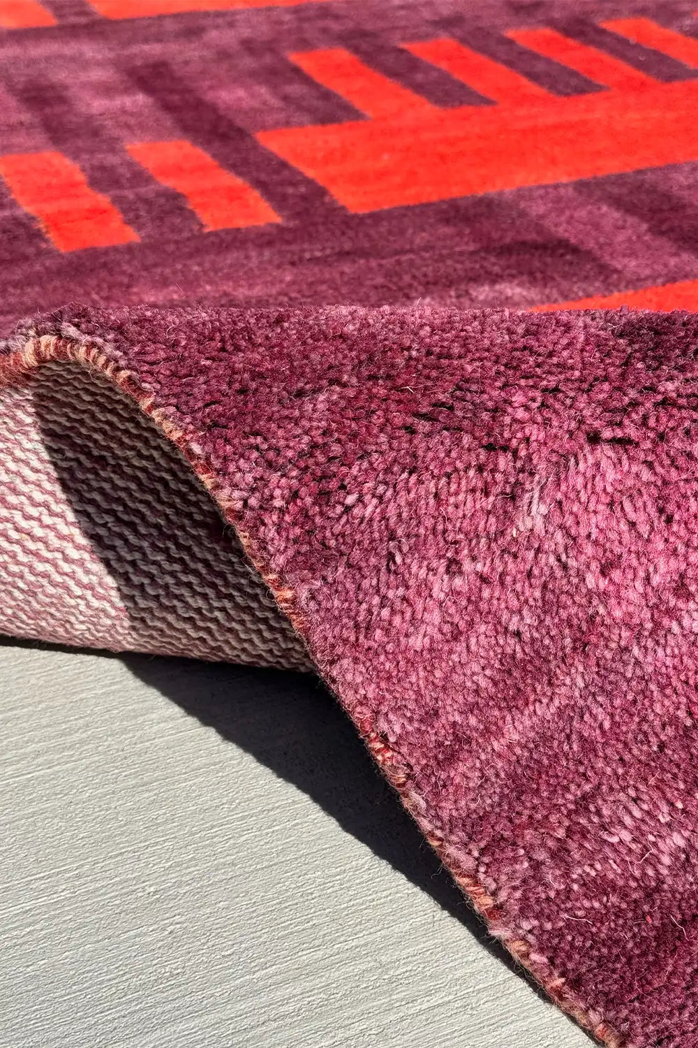 Purple and Burnt Orange Geometric Stripe Hand-Knotted Oushak Wool Rug 5x7、mySite、gigharbornorthrealestate