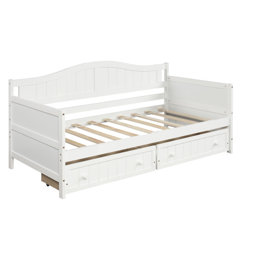 Twin Wooden Daybed with 2 drawers, Sofa Bed for Bedroom Living Room,No Box Spring Needed,White、、casual