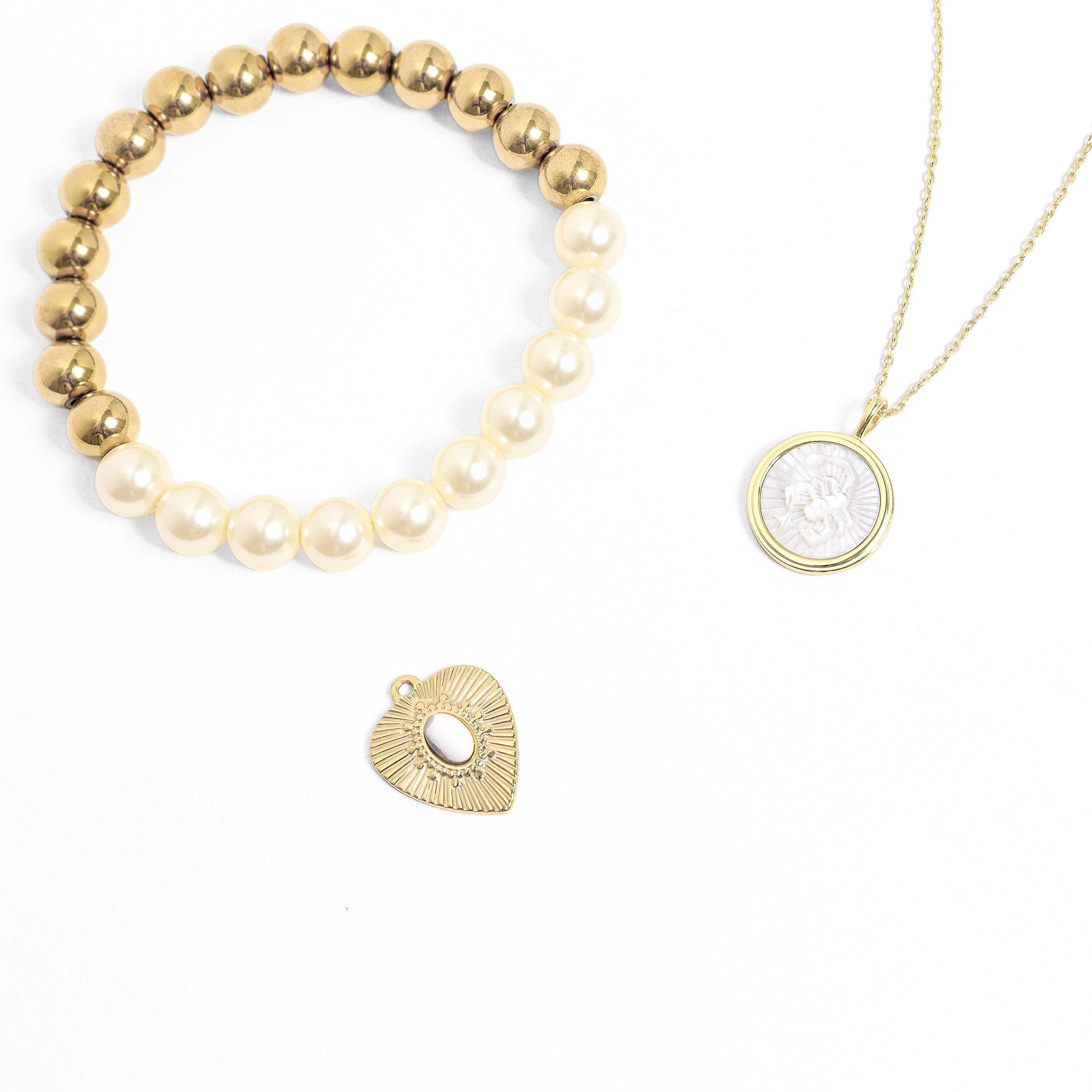 18K Gold PVD Stainless Steel Semi Precious Beaded Stretch Bracelets / SBB0355、mySite、dreamappss