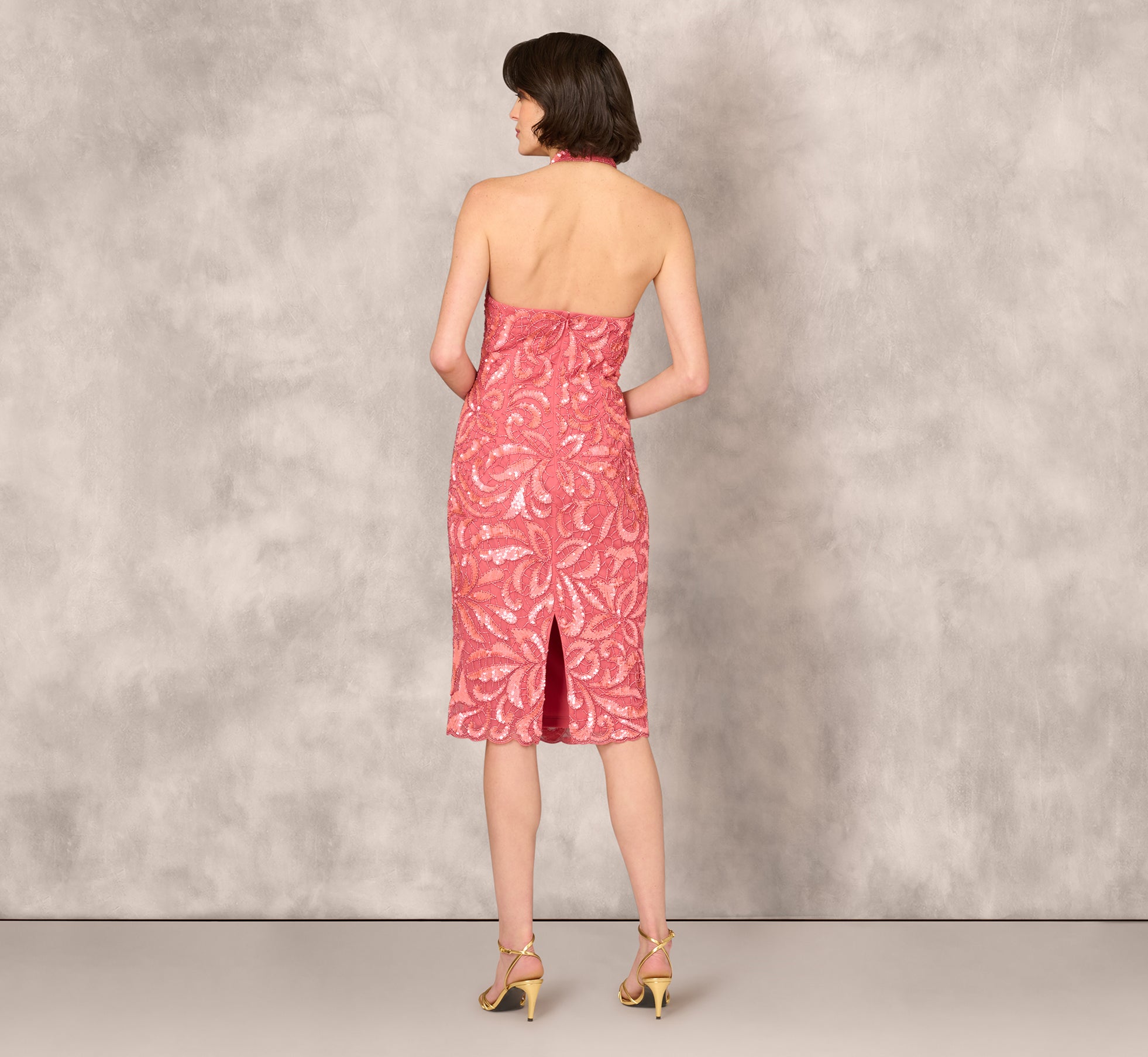 Beaded Halter Midi Sheath Dress In Summer Rose、mySite、solidvoid