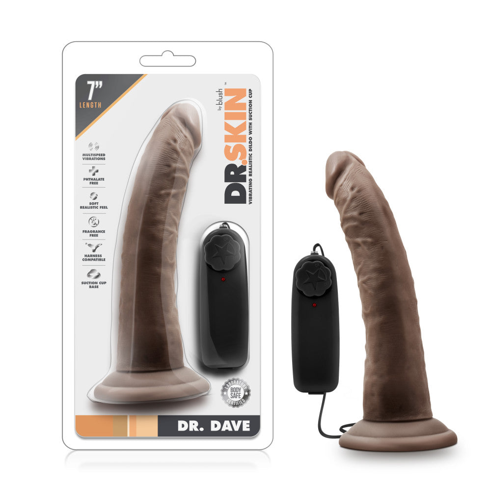 Dr. Skin By Blush® | Dr. Dave Realistic Chocolate 7.5-Inch Long Remote Control Vibrating Dildo With Suction Cup Base、mySite、bottomscart