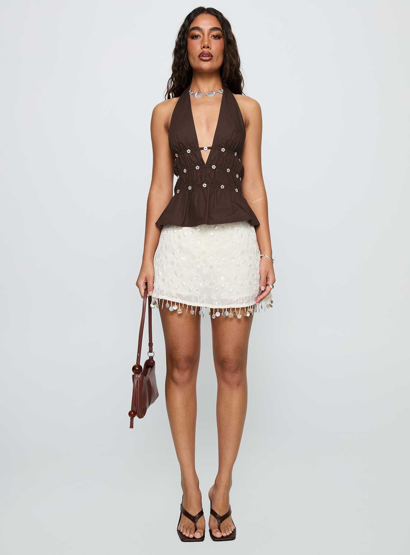 Movies End Halter Top Brown、mySite、solidvoid