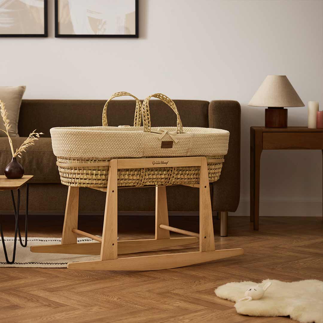  The Little Green Sheep Organic Wheat Knit Moses Basket + Mattress - Linen、mySite、merchandisen