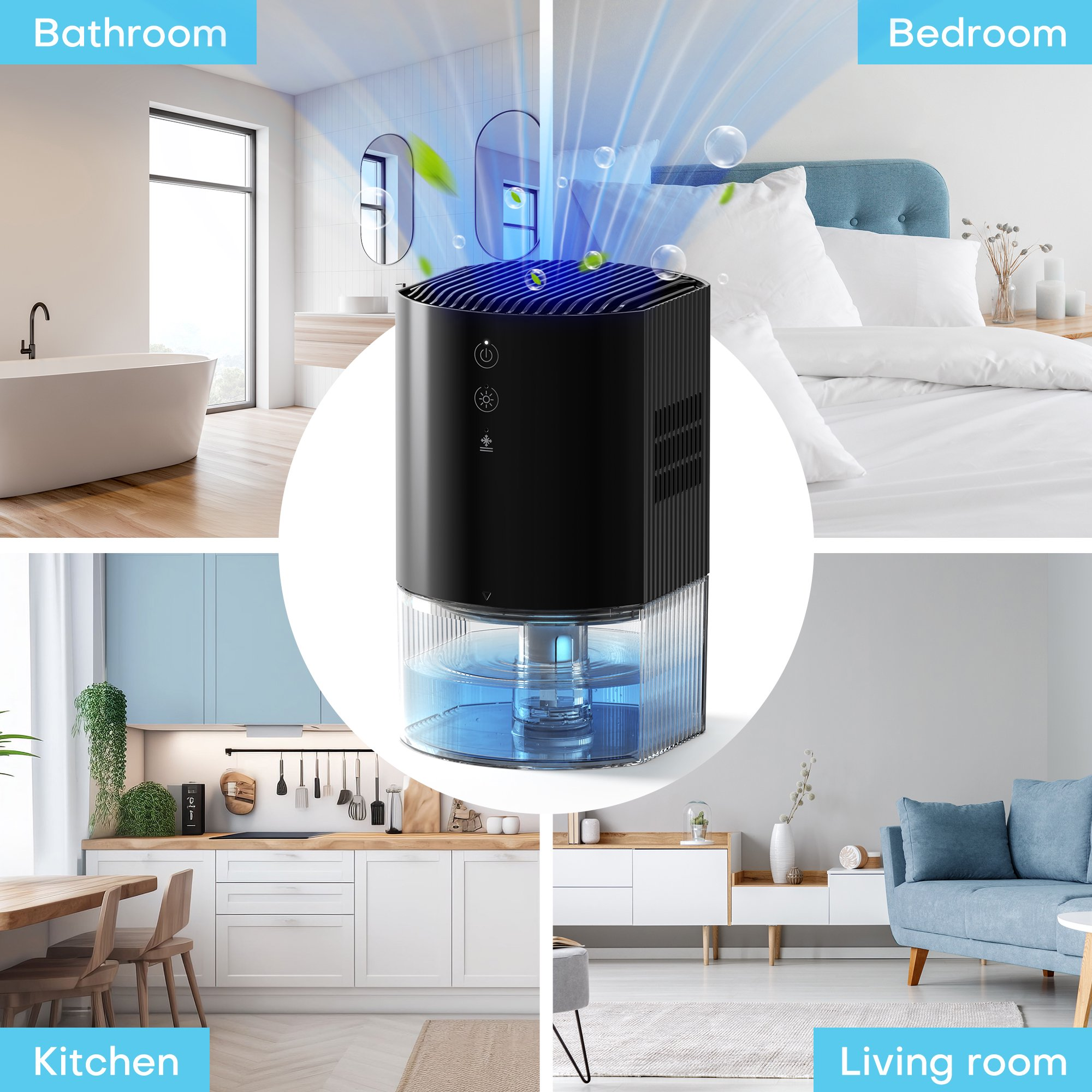 KLOUDIC 33Oz Dehumidifier Small Dehumidifiers for Room 280sq.ft with Auto-off, 7 Colors LED Light、mySite、fannypackpong