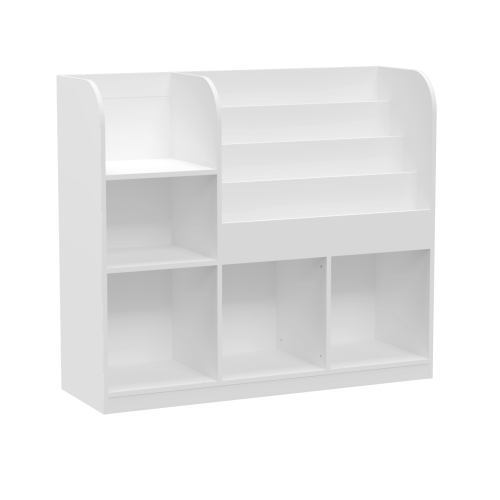 Kids Bookcase and Bookshelf, Multifunctional Bookcase with 3 Collapsible Fabric Drawers, Bookcase Display Stand, Toy Storage Organizer for Bedroom, Playroom, Hallway (White/Gray)、、casual