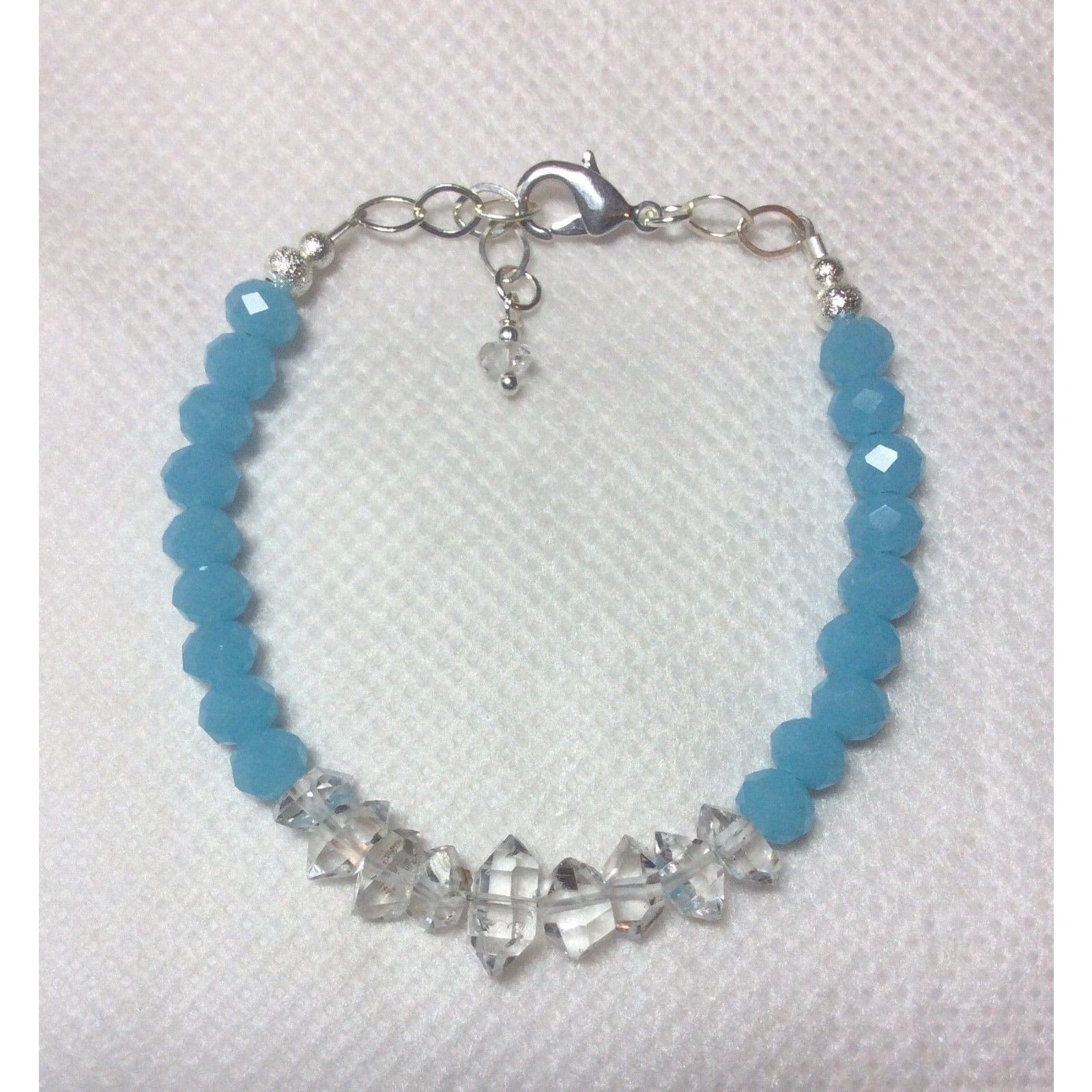 Caribbean Blue or Pink Chalcedony and Herkimer Diamond Bracelets-HANDMADE with love! 925 Silver Clasp、mySite、g9winljtr