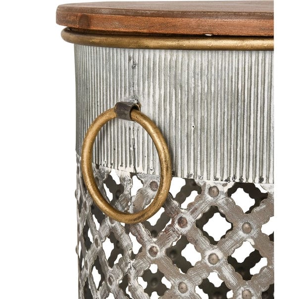 Set of 2 Parla Whitewashed Galvanized Metal & Wood Stools、mySite、g9winljtr