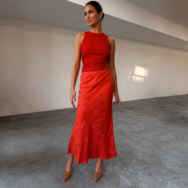 Red Swallow Romance Maxi Dorris Skirt、mySite、solidvoid