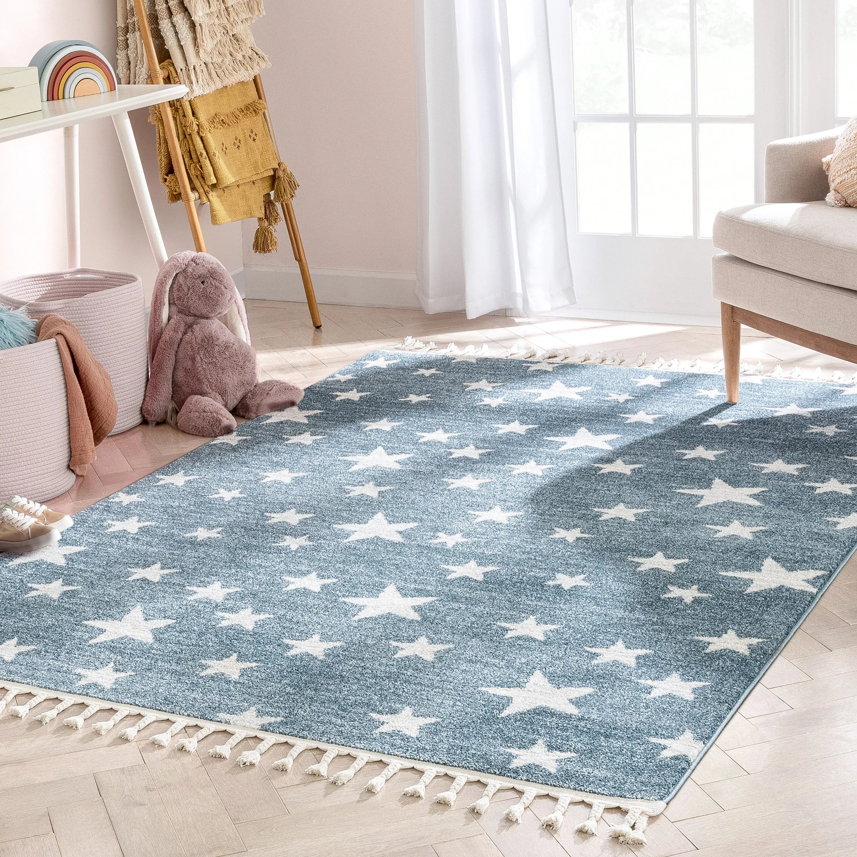 Stars Modern Geometric Blue Kids Rug、mySite、gigharbornorthrealestate
