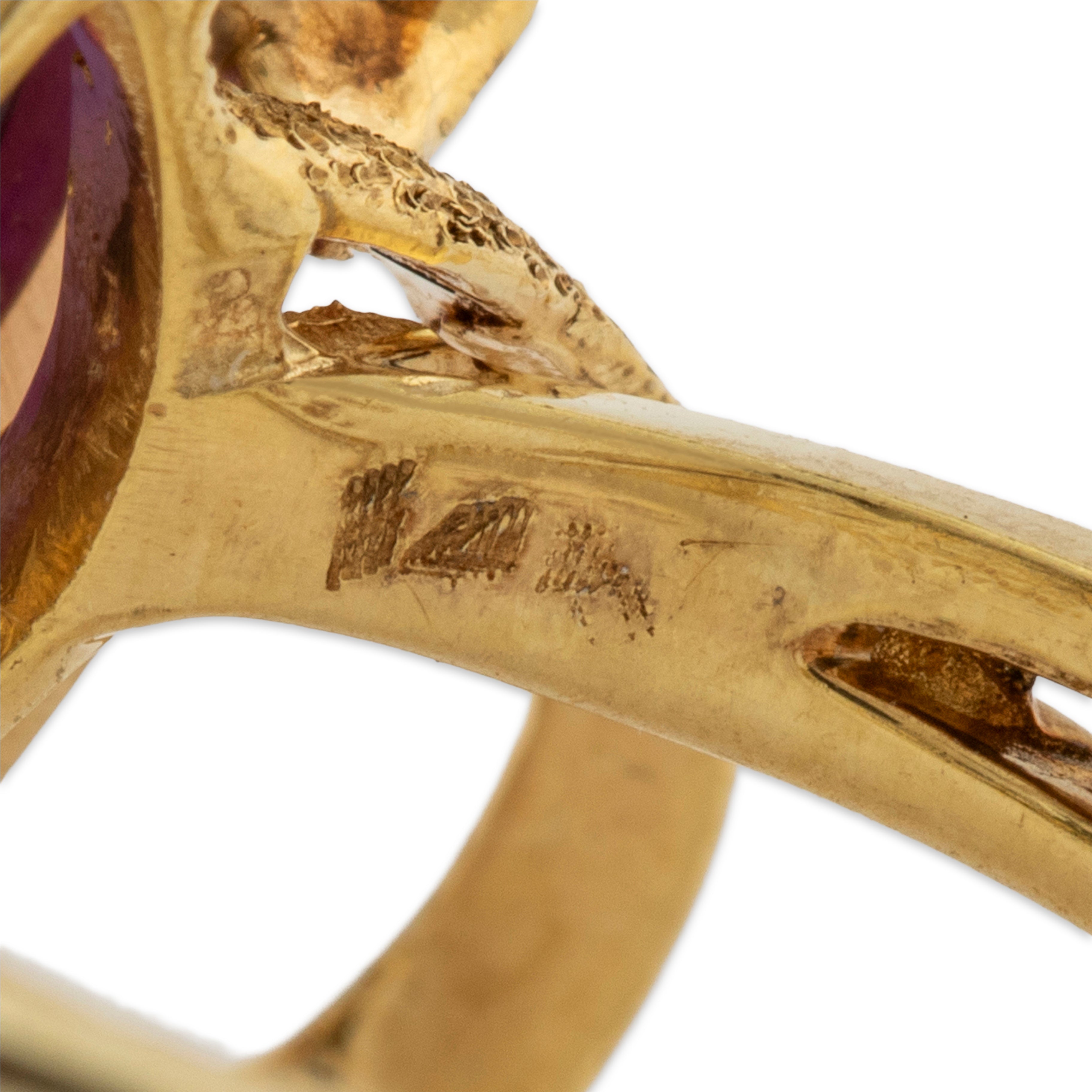 Vintage 14k Yellow Gold 5.72ct Amethyst Openwork Petals & Shank Ring 5.5、mySite、hinf8tx79