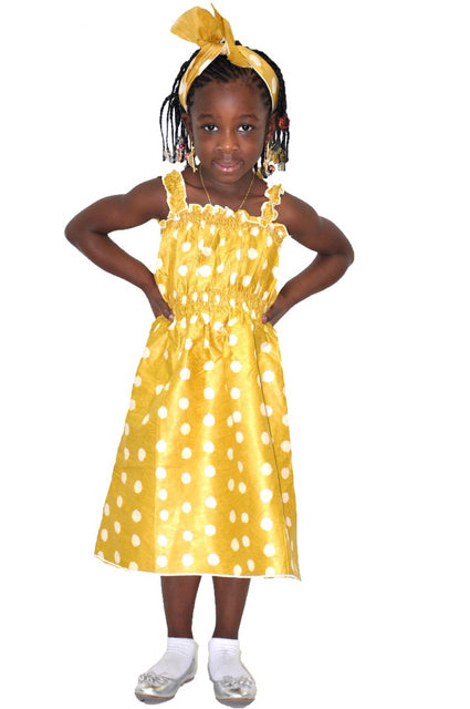 2pc Mustard African Print Smocked Dress for Girls、mySite、solidvoid