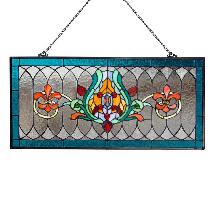 Oakley Blue or Amber Tiffany Style Stained Glass Pub Window Panel 30L、mySite、g9winljtr