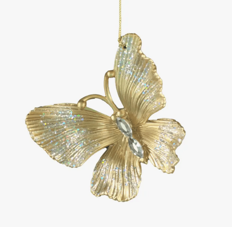 Butterfly or Dragonfly Glittering Gold Christmas Tree Ornament、mySite、g9winljtr
