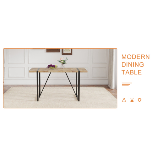 Rustic Industrial Rectangular Wood Dining Table For 4-6 Person, With 1.5" Thick Engineered Wood color Tabletop and Black Metal Legs,Desk For Kitchen Dining Living Room, 55.1" x 31.4"x 29.9"1529W115172、、casual