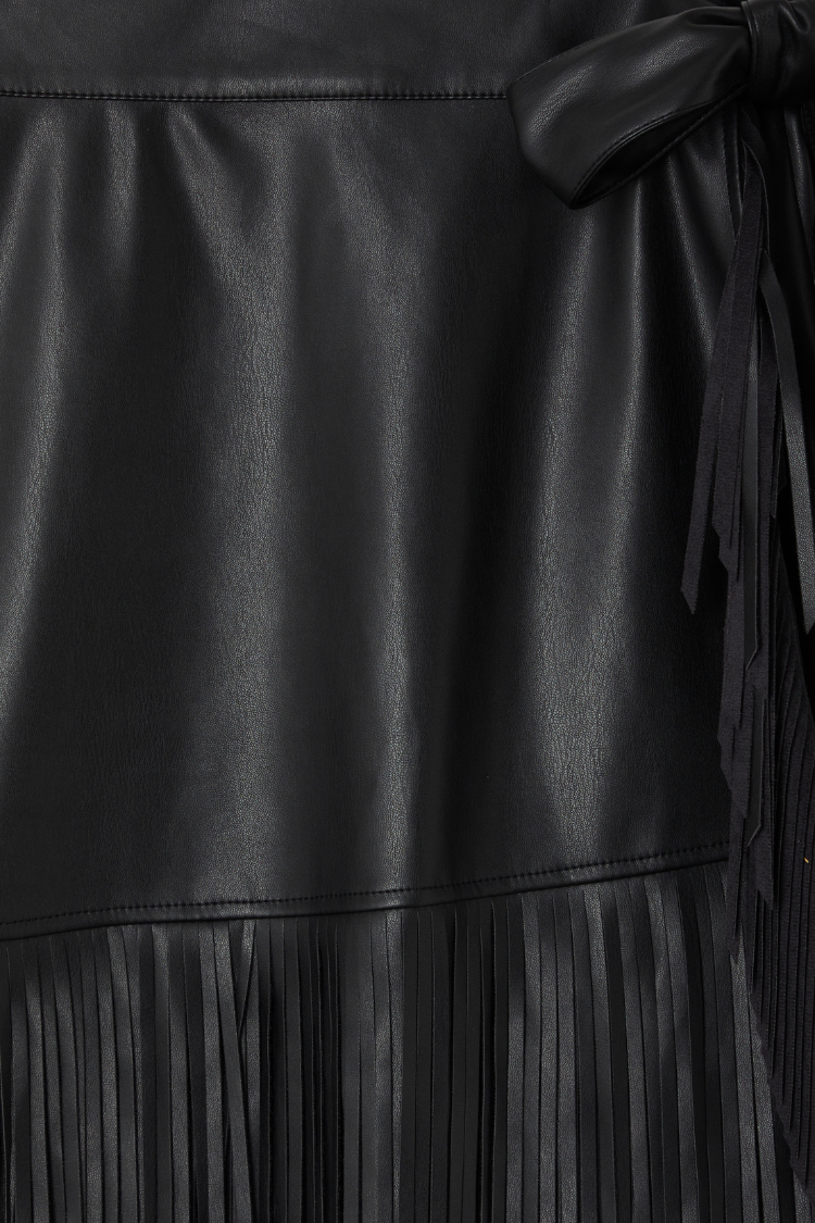 Black Vegan Leather Fringe Midi Jaspre Skirt、mySite、solidvoid