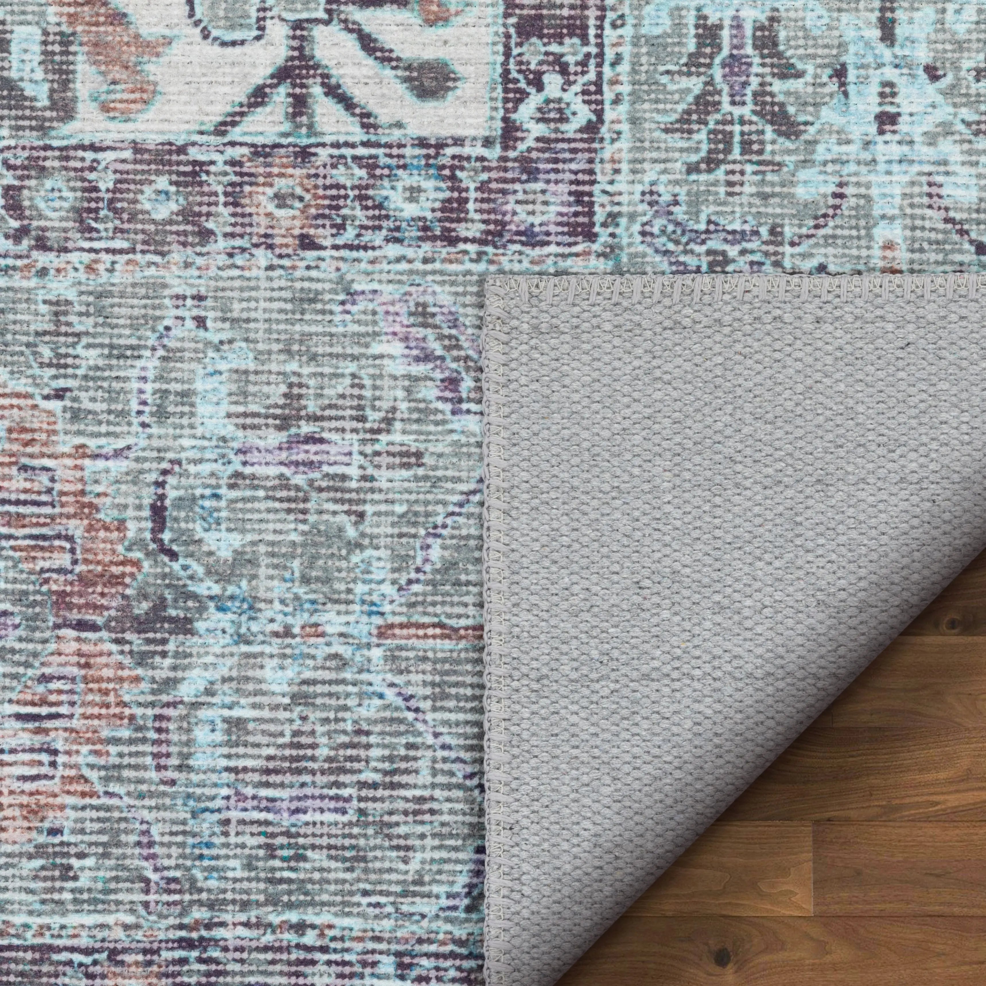 Macon Machine Washable Vintage Medallion Botanical Border Beige Flat-Weave Distressed 5'3 x 7'3 Rug、mySite、gigharbornorthrealestate