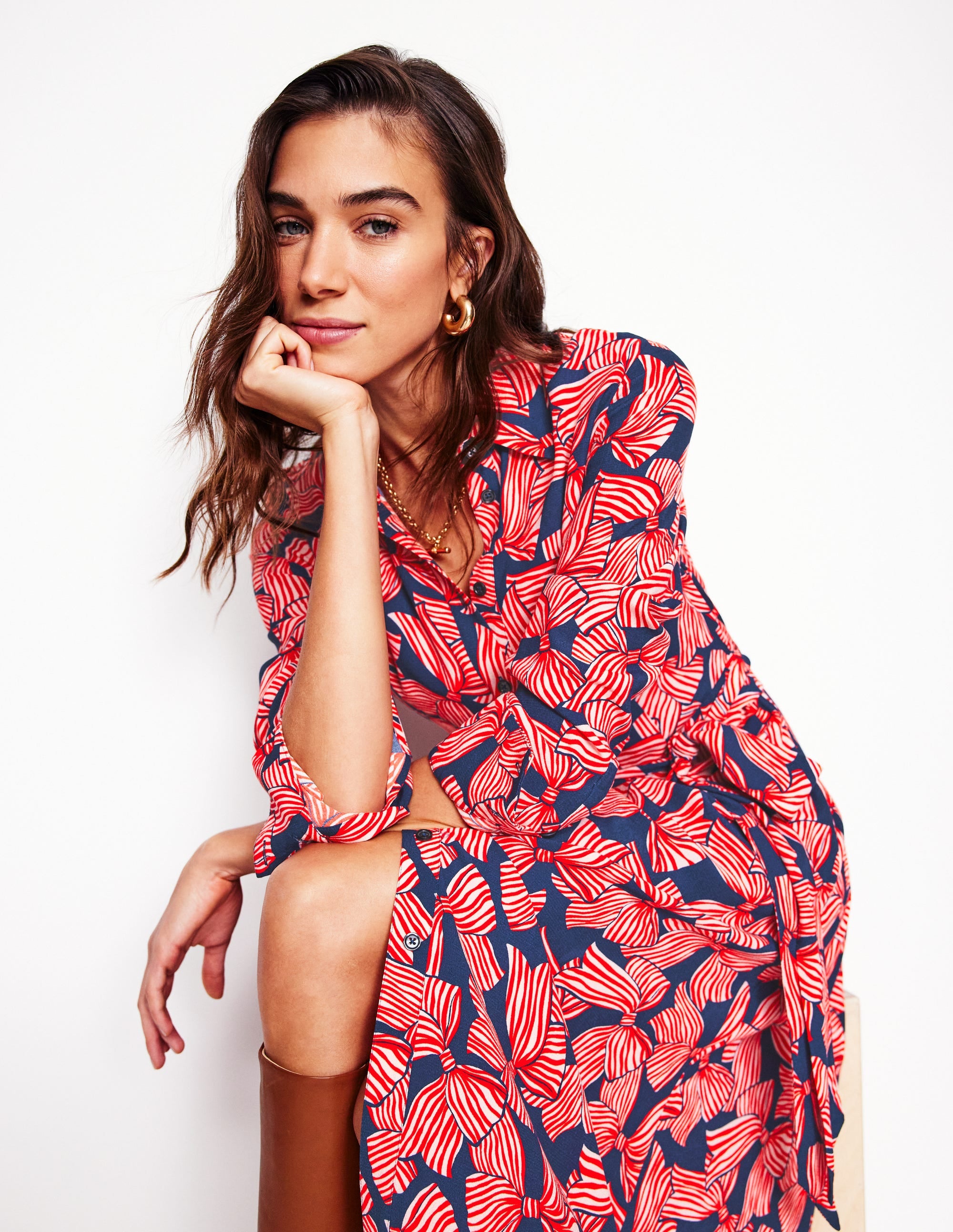  Kate Midi Shirt Dress-French Navy, Bow Scatter、mySite、ashleygrahame