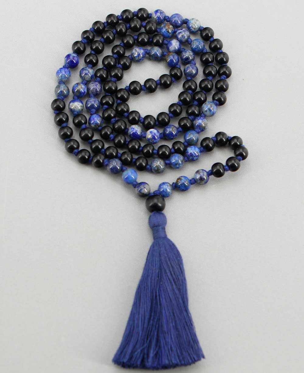 Hand Knotted Lapis and Ebony Wood Meditation Mala、mySite、topwebapps