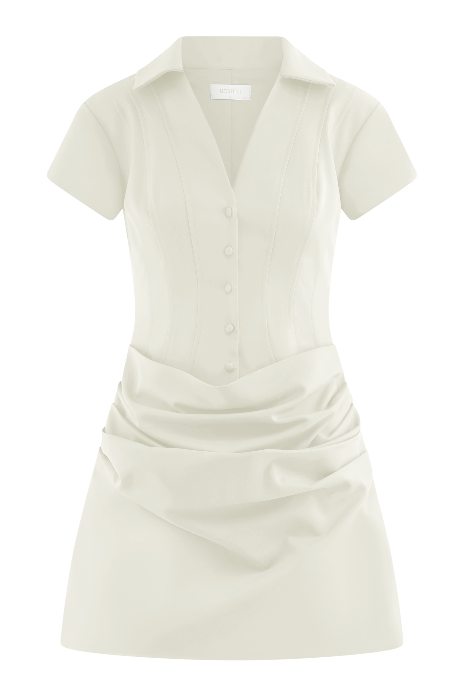 Tarryn Collared Cotton Mini Dress - White、mySite、solidvoid