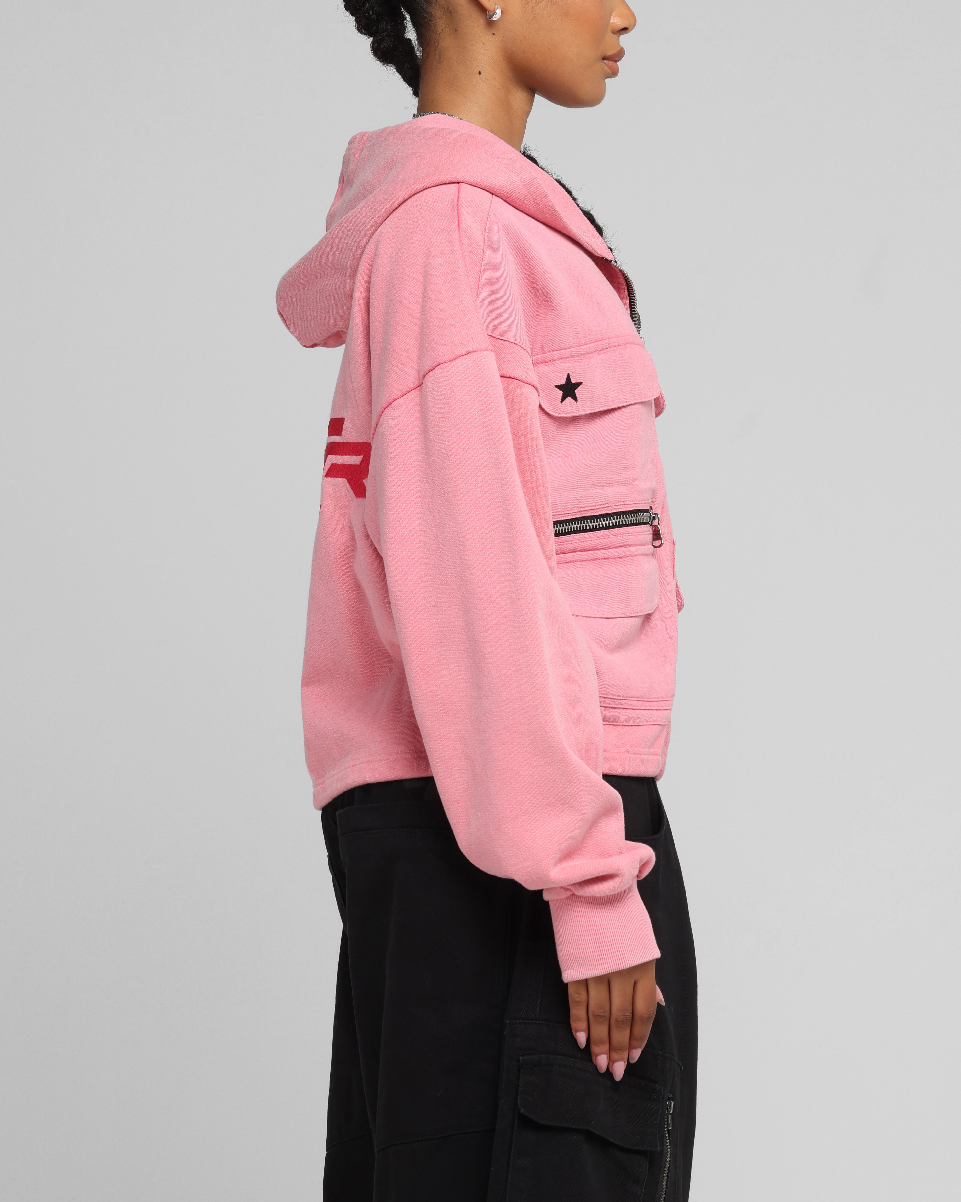 Loiter Women's Utility Cropped Hoodie Pink、mySite、zt4zffjzw