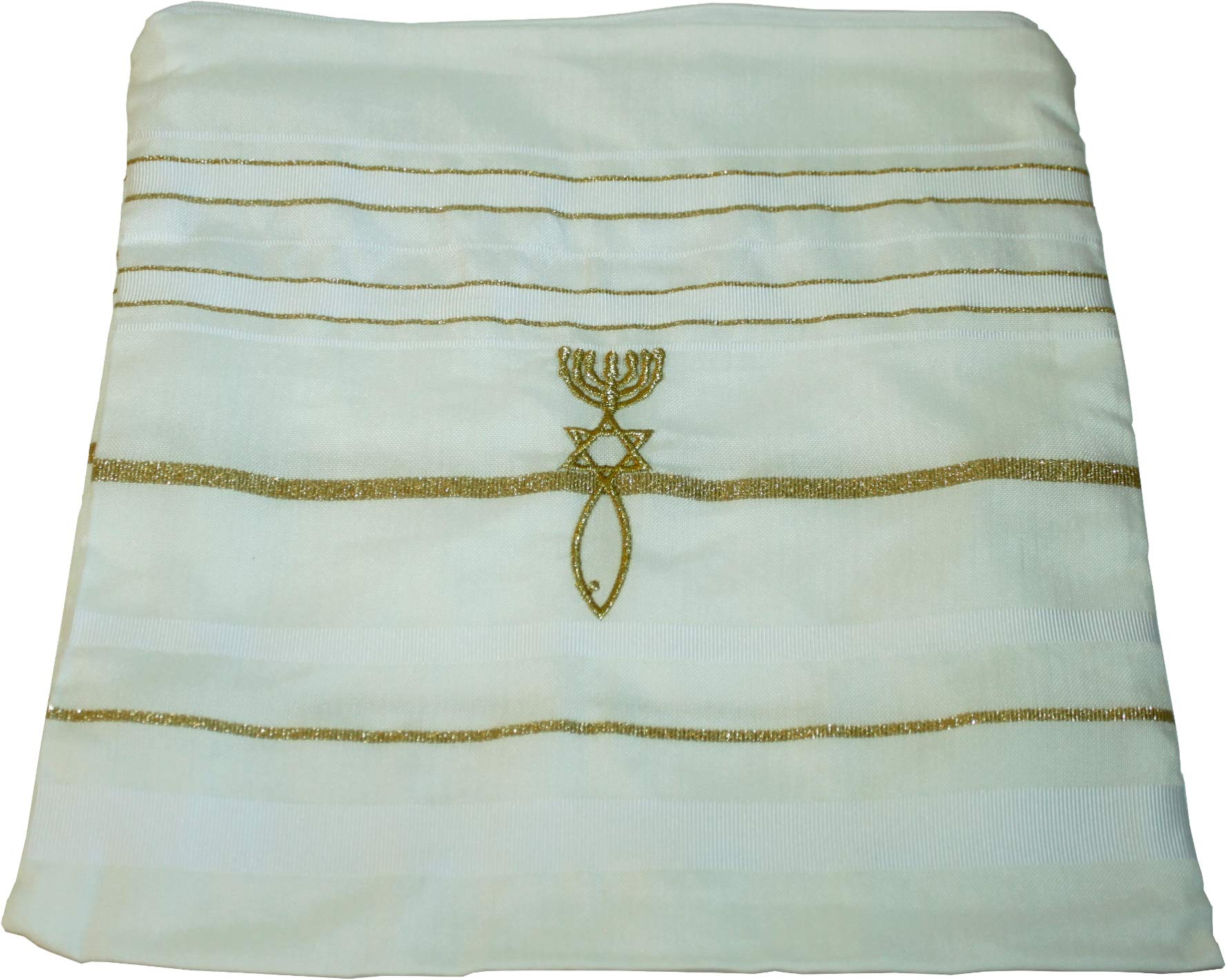 Holy Land Market Mens Messianic Shawl/Tallit - The Messiah Tallit (All White/Gold, 72x36 Inches)、mySite、topwebapps
