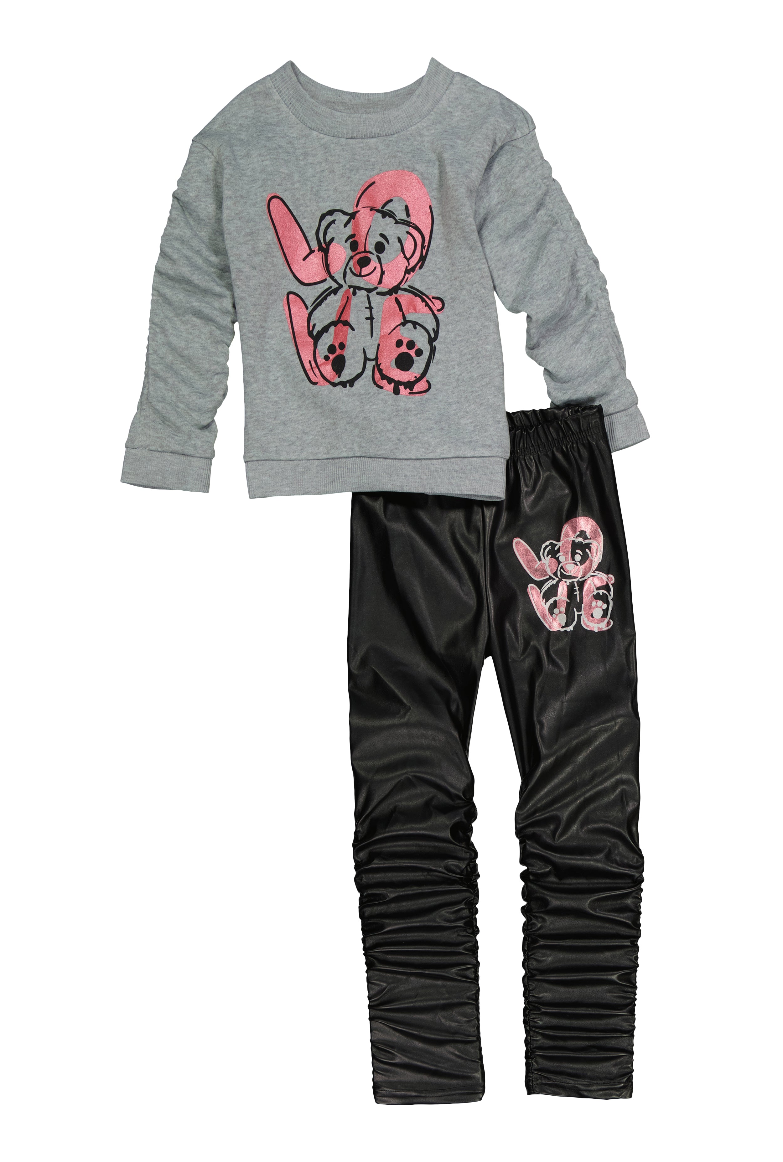 Little Girls Love Bear Graphic Sweatshirt and Stacked Leggings、mySite、camillekostekn