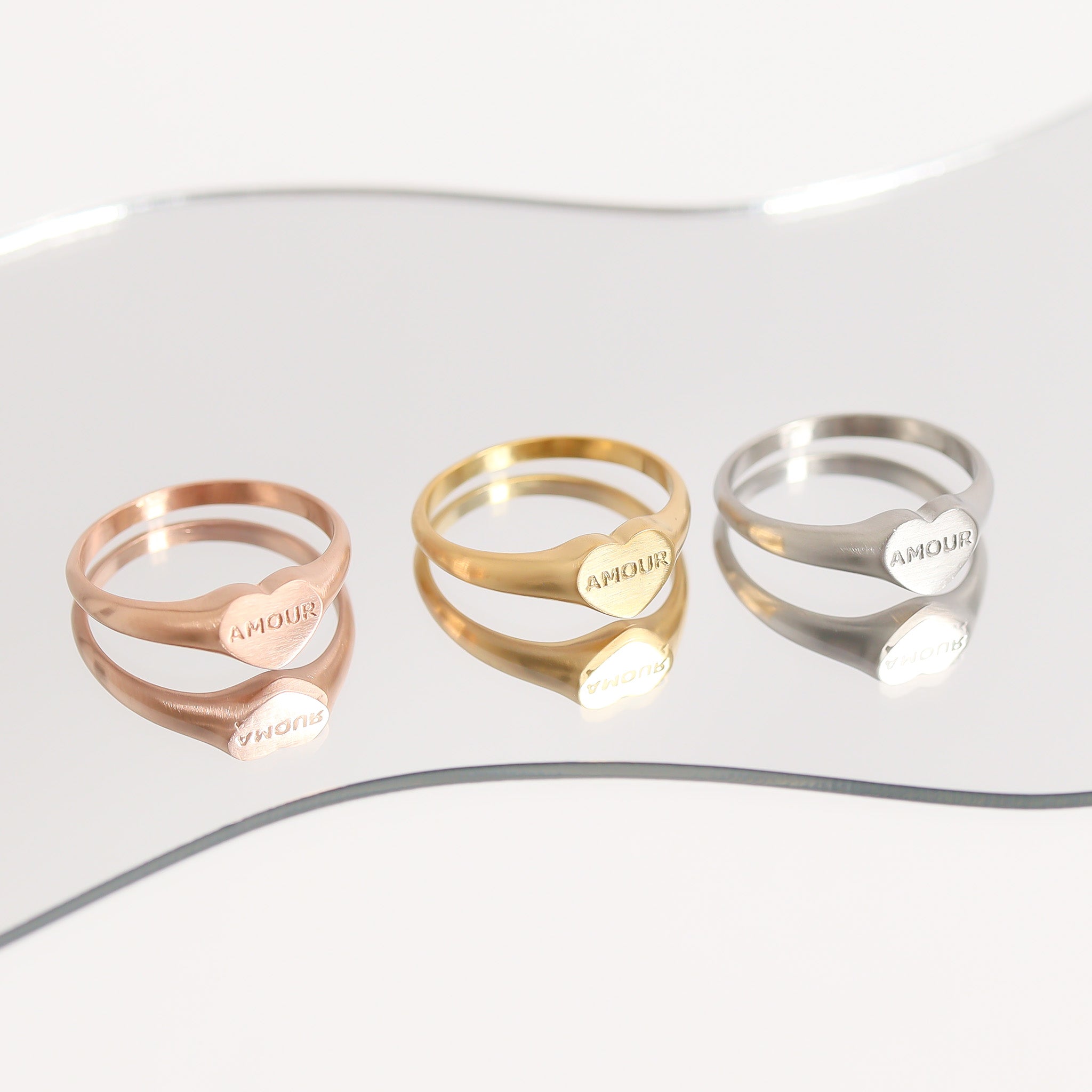 18K Gold PVD Stainless Steel Amour Heart Signet Ring / ESR0006、mySite、dreamappss