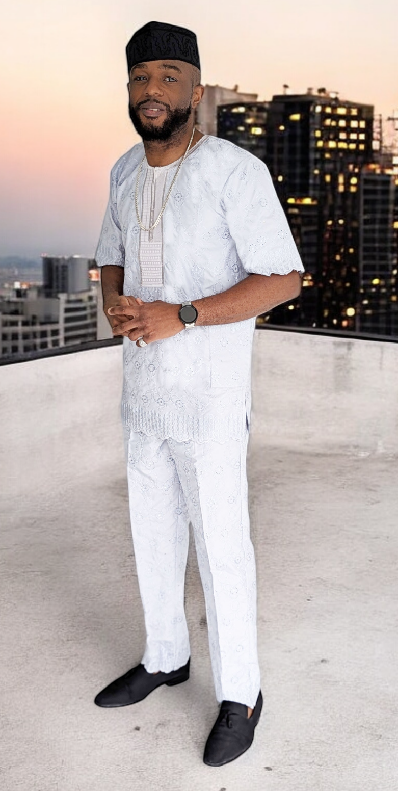 Dupsie's Kanuri Silver Grey Embroidered Lace Dashiki Top and pants Ensemble DPMCGSL3、mySite、solidvoid