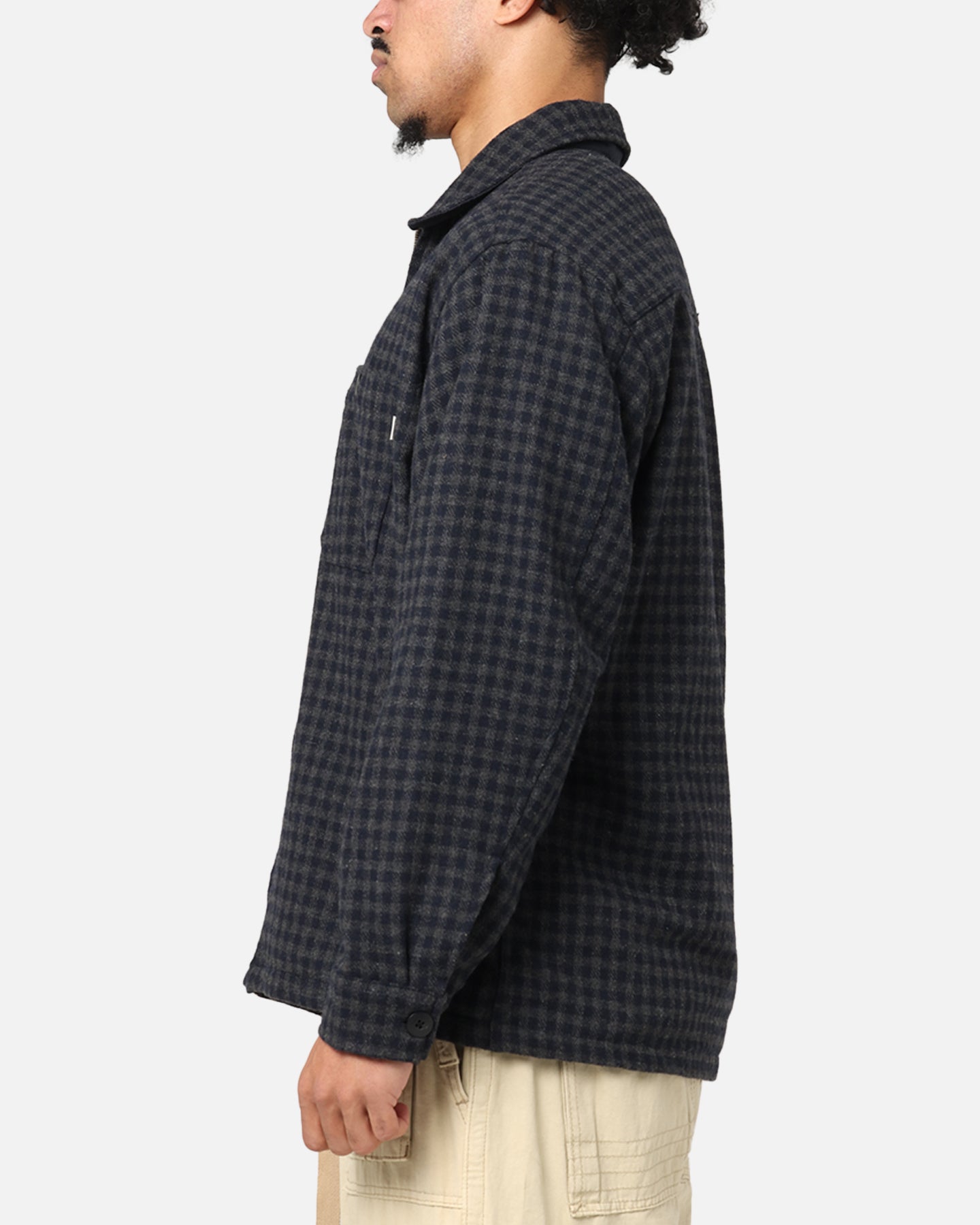 S Double Plaid Zip Through Long Sleeve Shirt Brown、mySite、zt4zffjzw