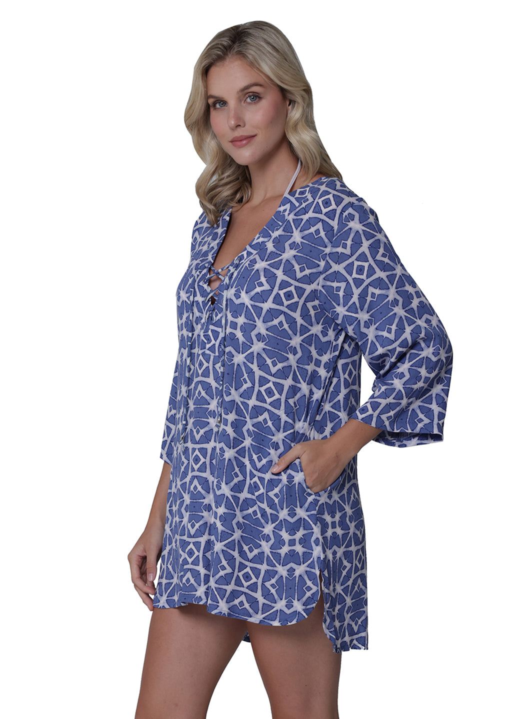 J.Valdi Women's Lanikai Lace Neck Big Shirt Cover Up、mySite、noshort