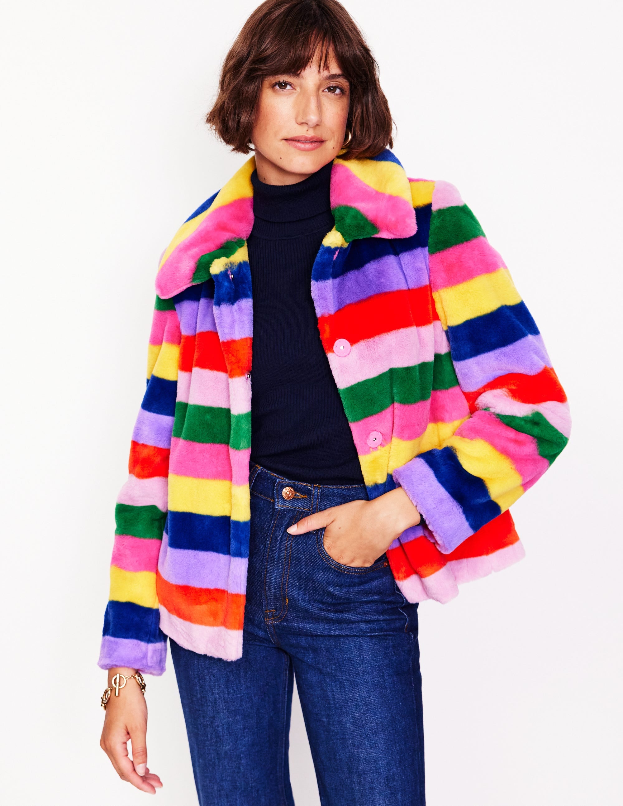  Stripe Faux-Fur Coat-Rainbow Stripe、mySite、ashleygrahame