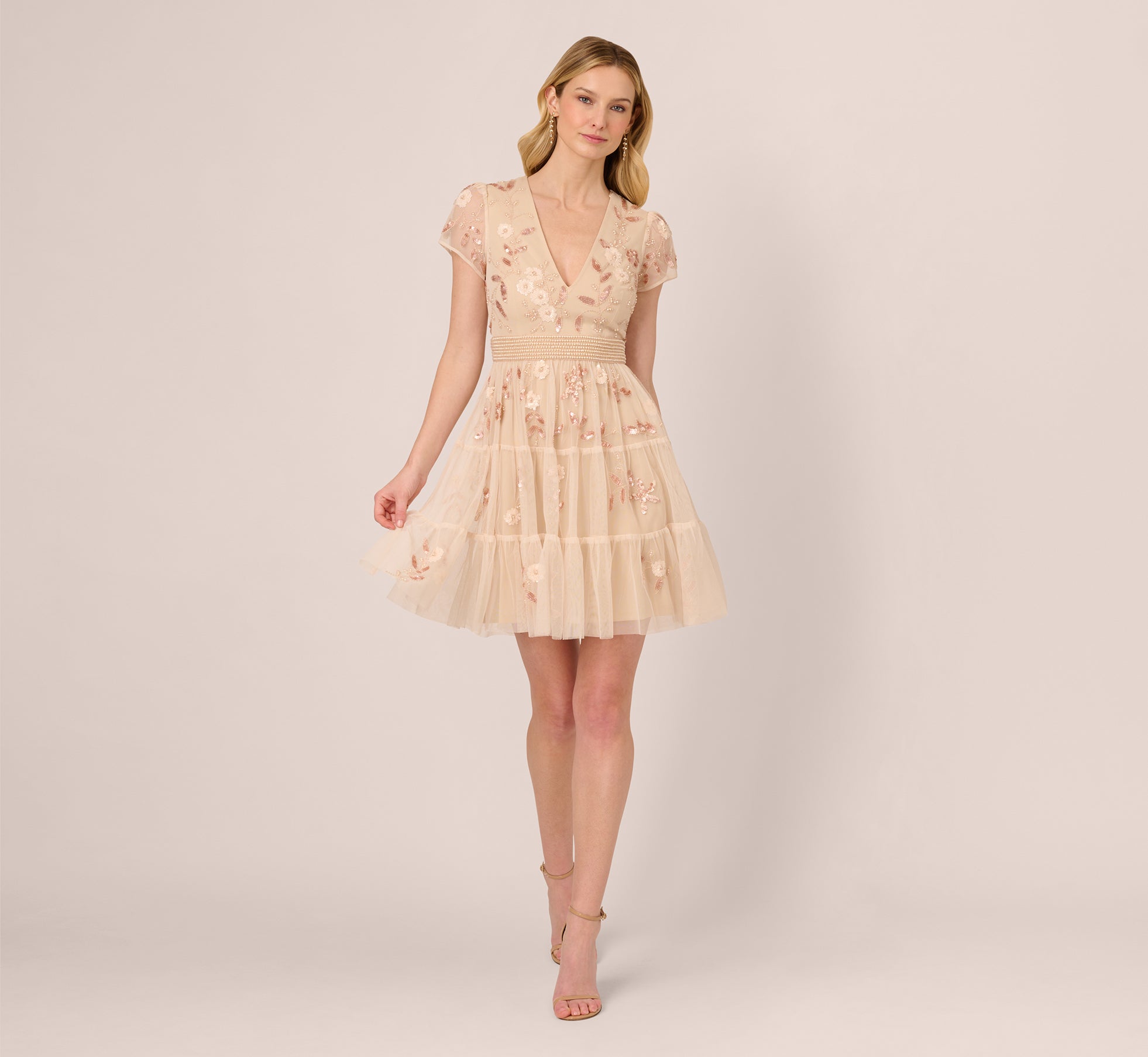 Cap Sleeve Pearly Sequin Cocktail Dress In Pale Pink、mySite、solidvoid