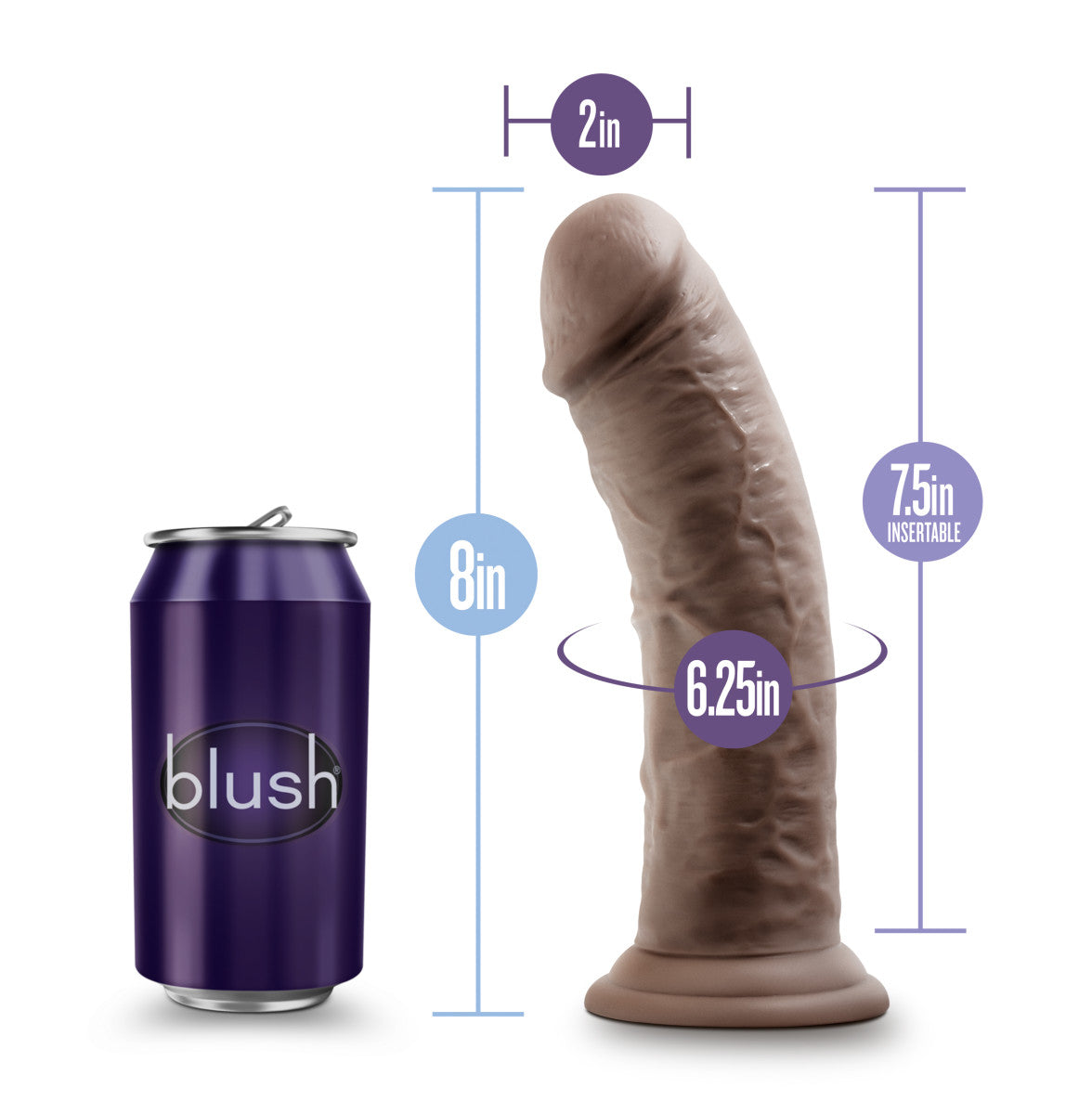 Au Naturel By Blush® | Realistic Chocolate 8-Inch Long Dildo With Suction Cup Base、mySite、bottomscart