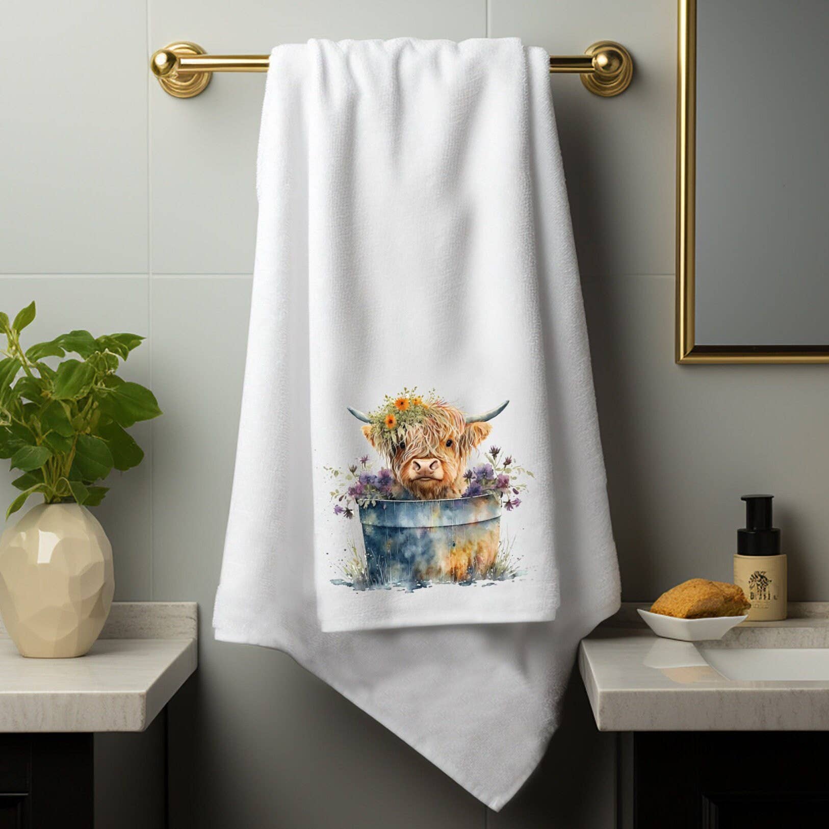 Highland Cow Floral Washtub Terry Cloth Bath Towels for the Cow Lovers!、mySite、g9winljtr