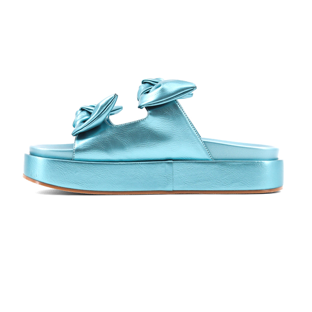 Kiki Metallic Flat Platform Slide Sandals、mySite、gtrtttuynbv