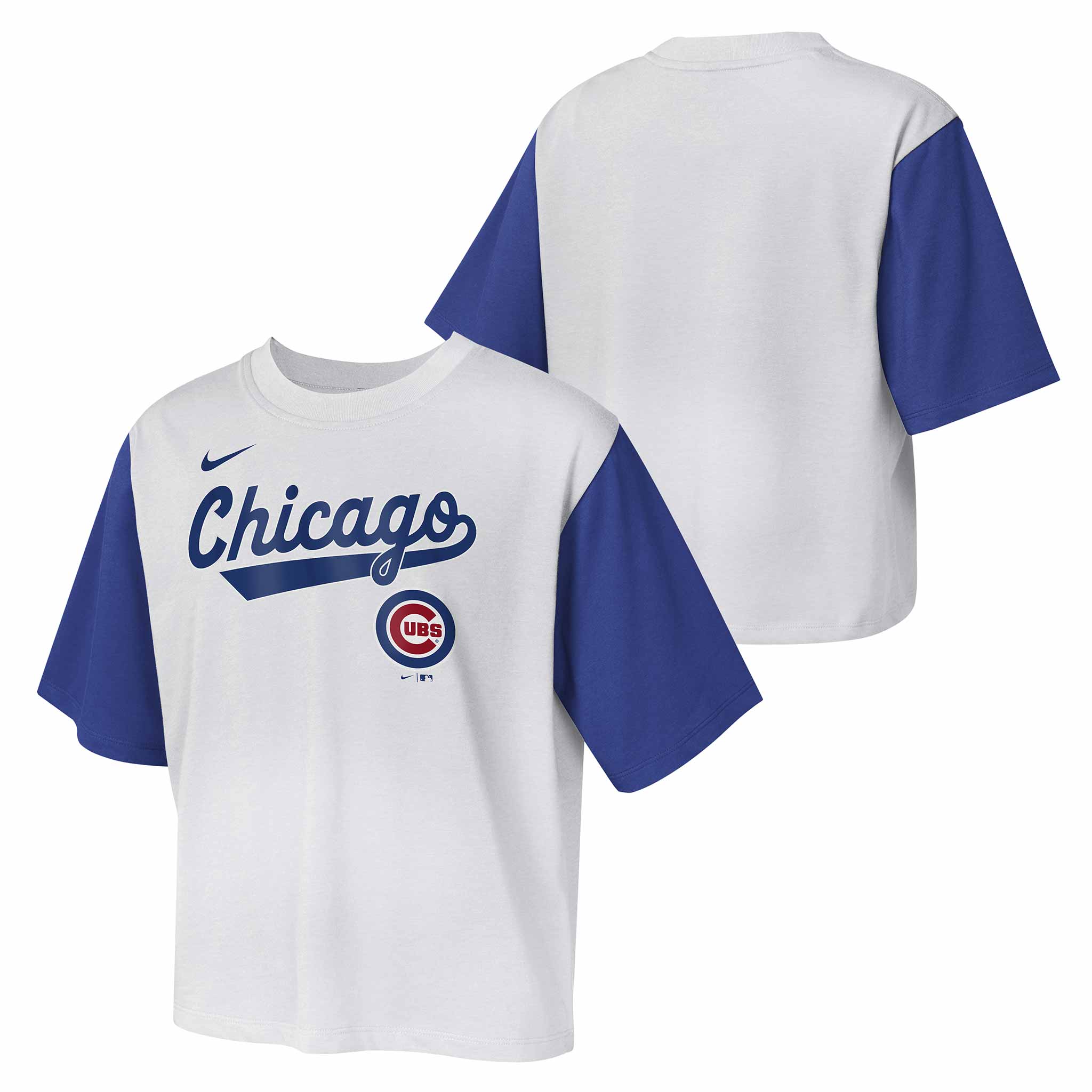 Chicago Cubs Youth Girls Nike Script Crop Top T Shirt、mySite、vikingsvslions