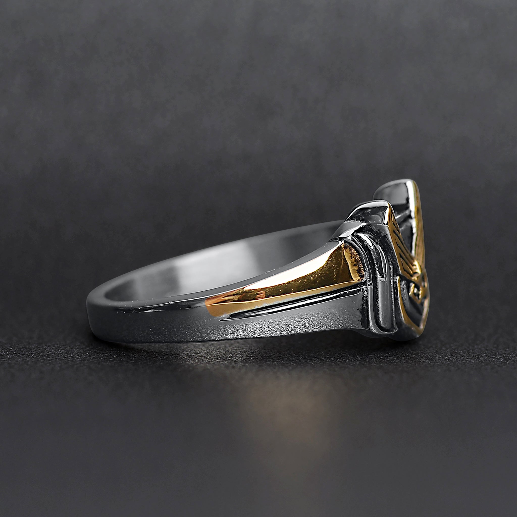 18K Gold PVD Stainless Steel United States Air Force Two Tone Military Women's Ring / MCR6014、mySite、dreamappss