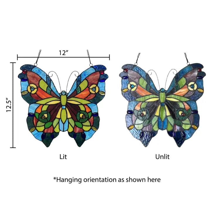 Blue or Colorful Butterfly Tiffany Style Stained Glass Window Hanging 12.5、mySite、g9winljtr