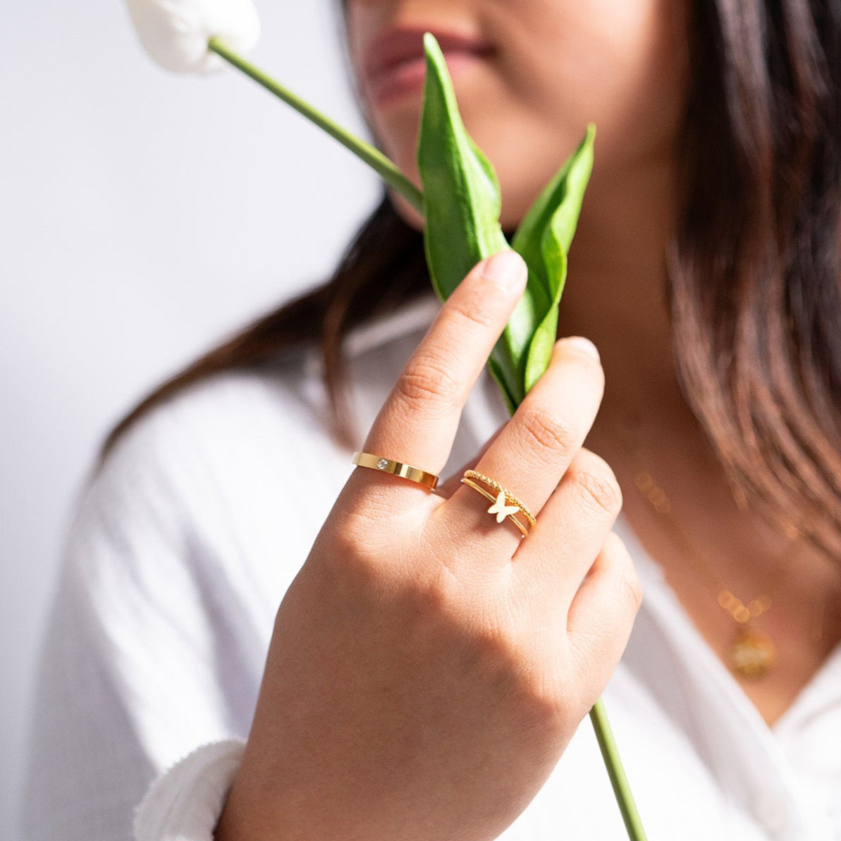 18K Gold PVD Stainless Steel Beaded Stacking Ring / CSR0004、mySite、dreamappss