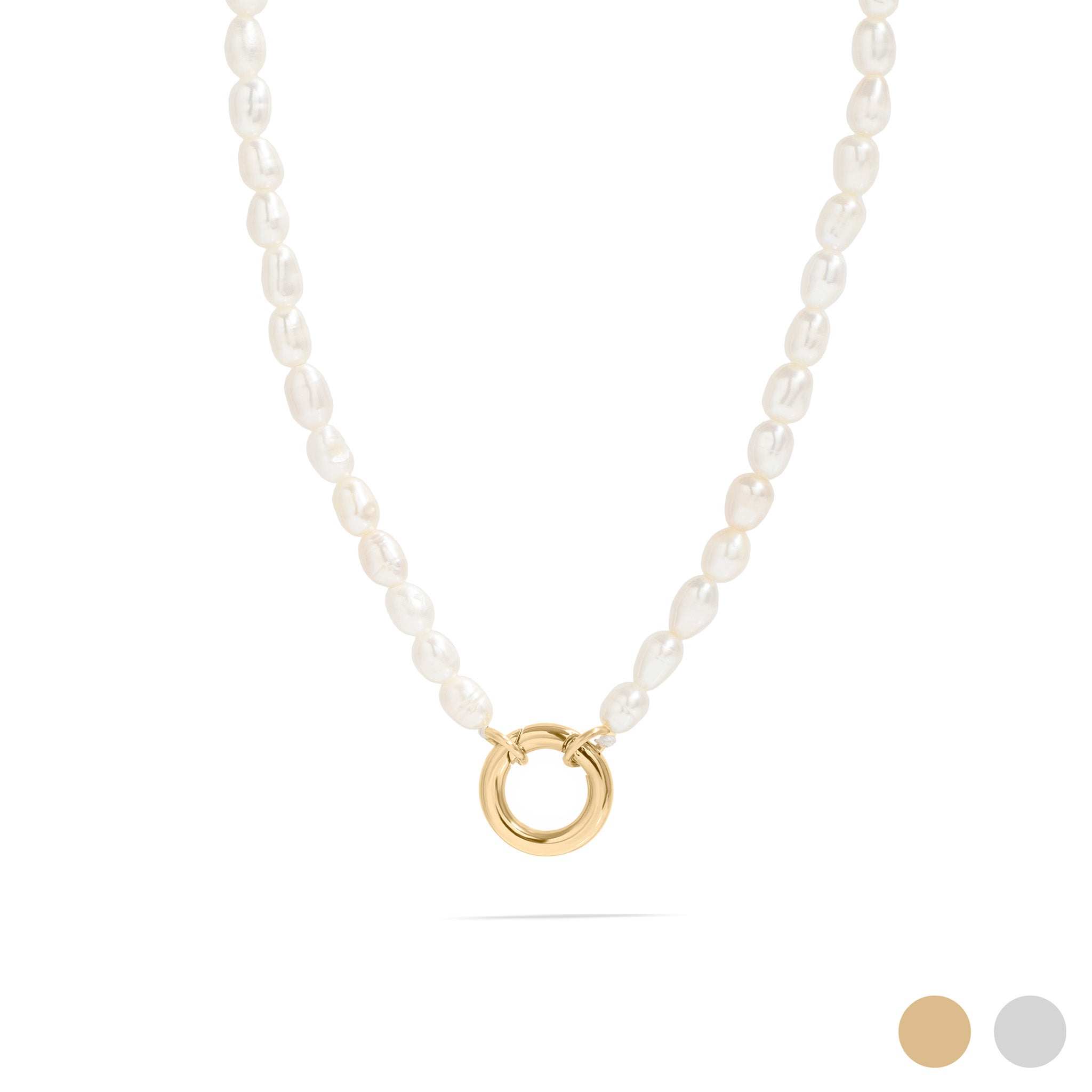 18K Gold PVD Stainless Steel Freshwater Pearl Charm Holder Necklace / CHN0100、mySite、dreamappss