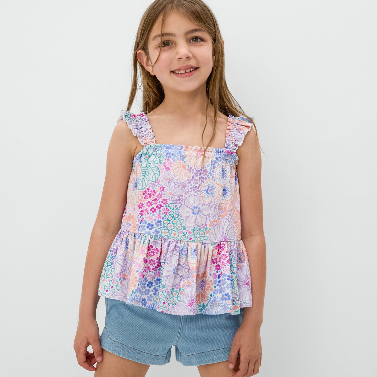 Doodle Blooms Peplum Flutter Tank、mySite、g9winljtr