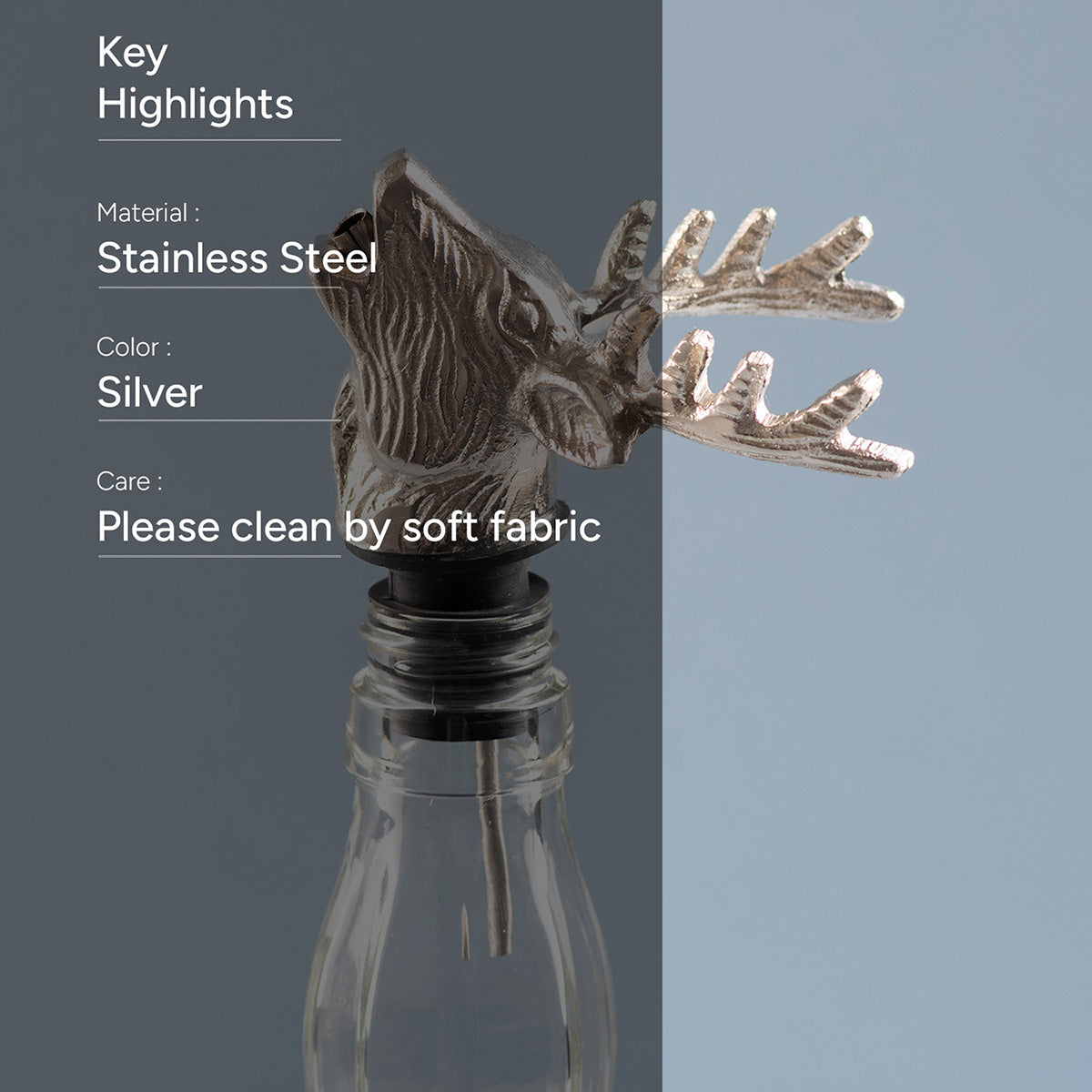 Stainless Steel Bottle Pourer | Deer Shape | Silver、mySite、camillekostekn