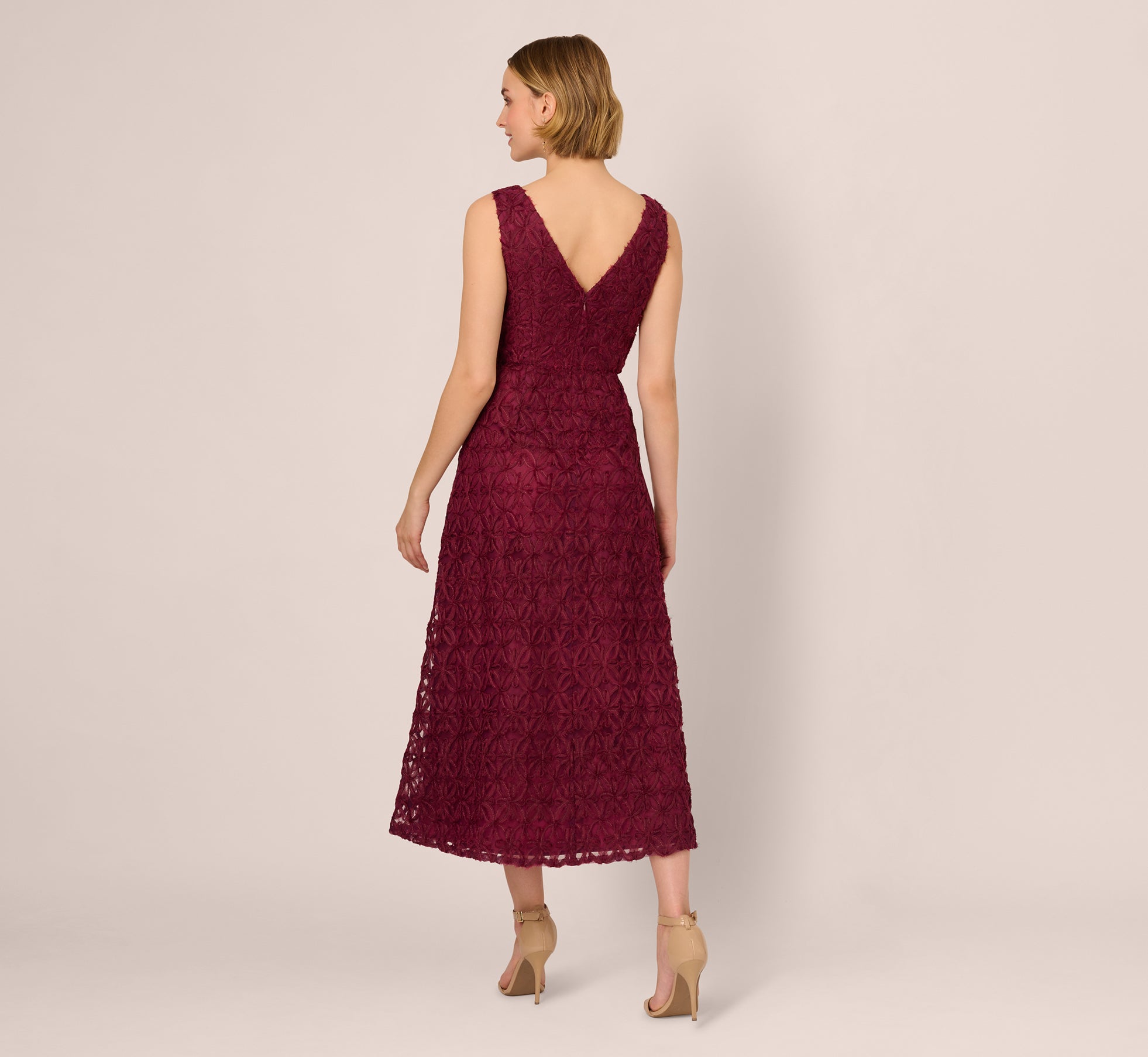 Sleeveless Soutache Embroidered Midi Dress In Light Wine、mySite、solidvoid