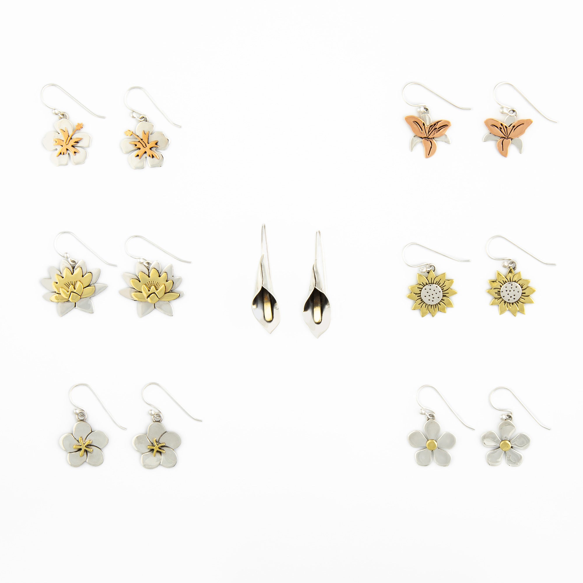 Mixed Metal Dangling Flower Earrings、mySite、camillekostekn