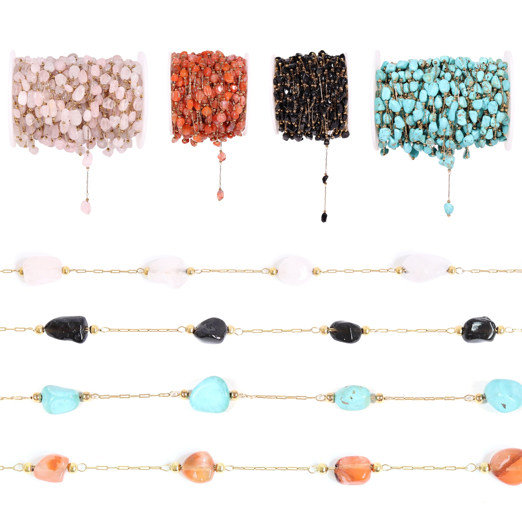 18K Gold PVD Stainless Steel Beaded Stone Chain - By The Foot / SPL1017、mySite、dreamappss