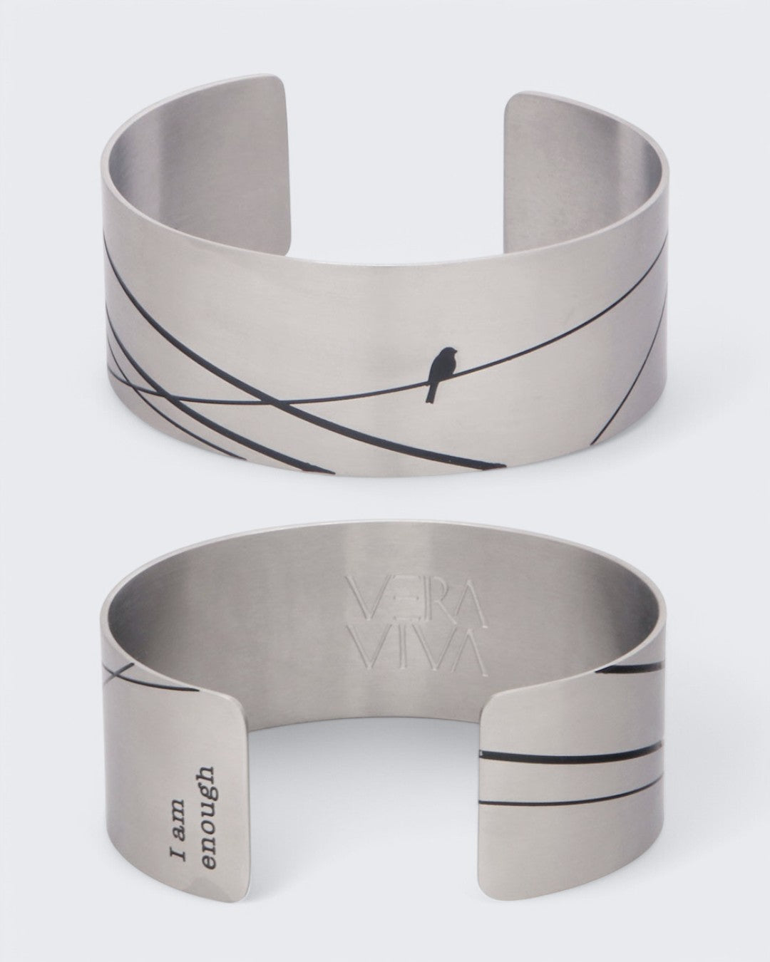 Hidden Mantra I Am Enough Bird Cuff Bracelet, Stainless Steel、mySite、topwebapps