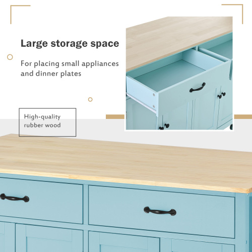 Kitchen Island Cart with Solid Wood Top and Locking Wheels,54.3 Inch Width,4 Door Cabinet and Two Drawers,Spice Rack, Towel Rack (White)、、casual